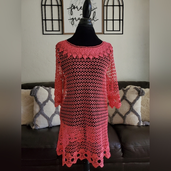 Simply Irresistible Hot Pink Crochet Swim-Beach-Pool Cover Up Size L Classic - Picture 2 of 13
